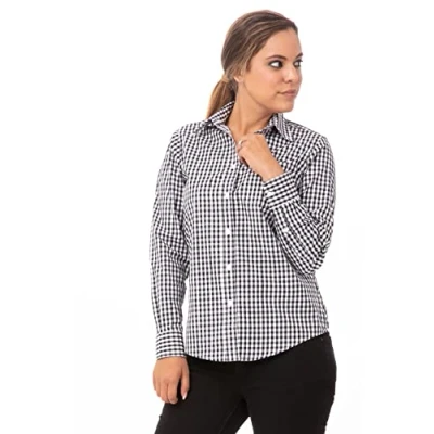 Image of Uniform Works B217 XL Ladies Gingham Shirt, Black