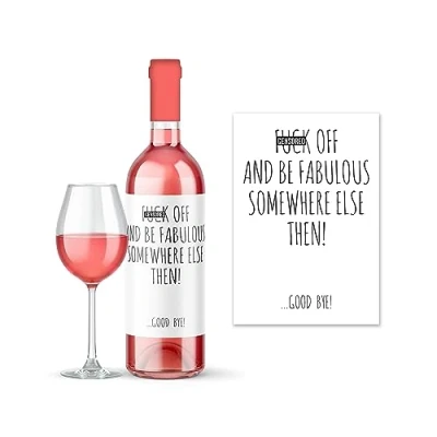 Image of Rib Ticklerz Funny Wine Label Leaving Work Gift for Colleague Bottle F*ck Off &amp; Be Fabulous Somewhere Else Farewell Good Luck Bye WLS21
