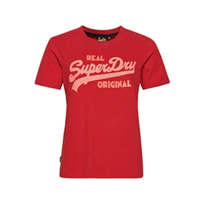 Image of Superdry Women&#039;s Vl Scripted Coll Tee Shirt, Papaya Red Marl, 6