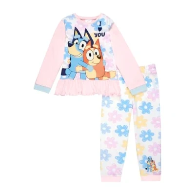 Image of Bluey Girls Pyjamas And Bingo PJs Set for Cotton With Frilled Top Official Merchandise 4 5 Years Pink