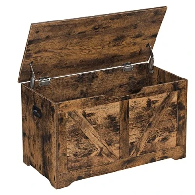 Image of VASAGLE Storage Chest, Bench, Blanket Box with 2 Safety Hinges, Shoe Farmhouse Style, 40 x 80 46 cm, for Hallway, Bedroom, Living Room, Rustic Brown LSB062T01