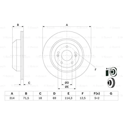 Image of 58411C5700 Brake disc BOSCH 0 986 479 F43 314mm 18mm 5 114,3mm Vented Coated KIA: SORENTO 3