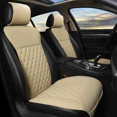 Image of Black Panther Car Seat Cover, Luxury Front Driver Four Seasons Protect Cover with Backrest(2PC Beige)