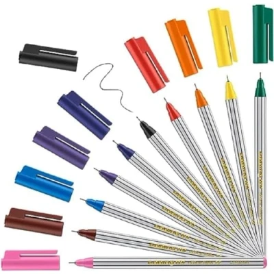 Image of edding 89 fineliner set of 10 bright colours extra fine round nib 0.3 mm thin fibre pen for fine, precise writing, underlining, drawing in the office or at home and school