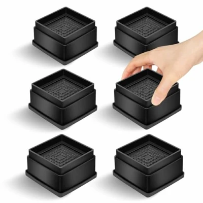Image of MixDora Bed Risers 1 Inch Square Stackable Furniture Anti Slip Chair Raisers for Sofas Couches Table Set of 6 Pack Black (6 Pack, Inch)