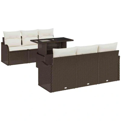 Image of vidaXL 7 Piece Garden Sofa Set with Cushions Brown Poly Rattan