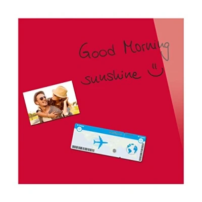 Image of Be!Board B1102 Magnetic Glass Board / PinBoard WhiteBoard Dry Wipe Board, 45 x cm, Red