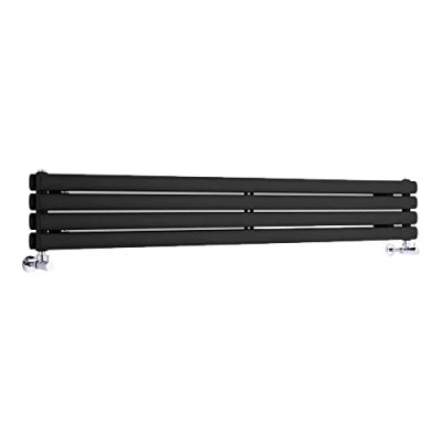 Image of Milano Aruba Black Horizontal Double Oval Panel Radiator 236mm x 1600mm