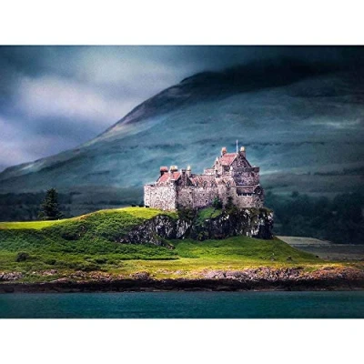 Image of Wee Blue Coo Duart Castle Scotland Isle Mull Art Print Poster Wall Decor 12X16 Inch