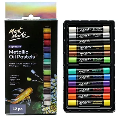 Image of MONT MARTE Metallic Oil Pastels Signature 12pc, Assorted Colors, Vibrant and Buttery, Versatile Art for Blending, Layering &amp; Shading, Ideal Art, Craft, Coloring Sketching