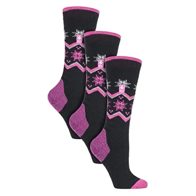 Image of HEAT HOLDERS 3 Pair Multipack Ultra Lite Ladies Ski Socks Womens Funky Patterned Striped Knee High (4 8, Black Fairisle)