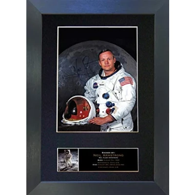 Image of NEIL ARMSTRONG Signed Autograph Mounted Photo Reproduction PRINT A4 Rare (297 x 210mm) #496 (Black Frame)