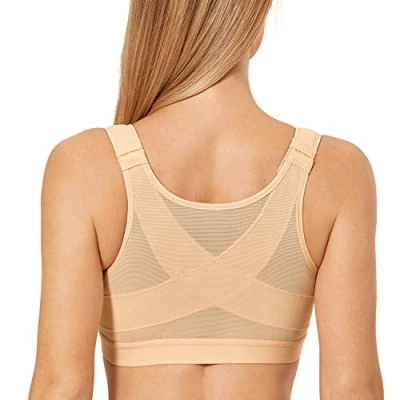 Image of Delimira Women&#039;s Front Fastening Bras Non Wired Posture Correcting Back Support Post Surgery Bra Plus Size Comfort Peach Dew 44G