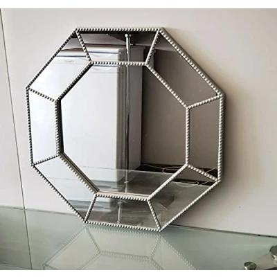 Image of HOMELY 59cm Industrial style Silver Hexagonal wall mirror beaded bathroom hallway