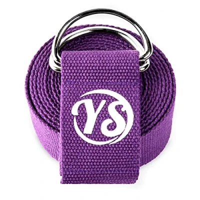 Image of Yoga Studio Strap, 2.5m (8.2ft) Extra Long Durable Organic Cotton Adjustable Stretching D Ring Belt, Exercise, Pilates, Dance, Workout, Gym, Physical Therapy Purple