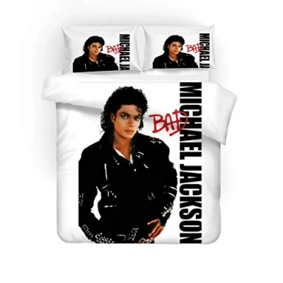 Image of NICHIYO Michael Jackson Bed Linen Set, Duvet Cover and Pillowcase, Microfibre, 3D Digital Print Three Piece Bedding (Duvet + Pillowcases) (6, Single 135 x 200 cm)