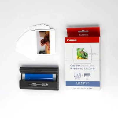 Image of Paper for Canon SELPHY CP1500 KC 18IS Genuine Ink + Sticker Set (54 x 86mm) 18 Sheets, also compatible with CP1300, CP1200