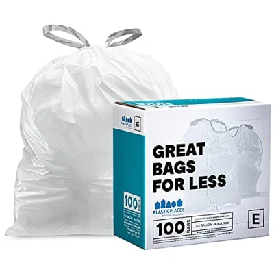 Image of Plasticplace Custom Fit Trash Bags (x) Code E Compatible (100 Count) White Drawstring Garbage Liners 5.2 Gallon / 20 Liter 18.75&quot; x 20&quot;