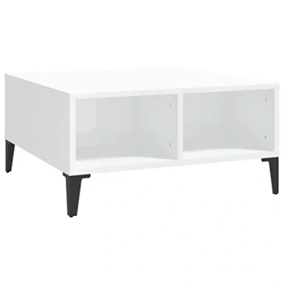 Image of vidaXL Coffee Table with Sleek Engineered Wood, High Gloss White Square Shaped Table, Stable Metal Leg Frame designed for Living Room or Office