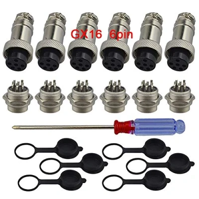 Image of QitinDasen 6Pcs Premium 6 Pin GX16 Aviation Connector, 5A 16mm Thread Male Female Panel Metal Wire Connector Plug Socket, with Rubber Protector Cap and Phillips Screwdriver