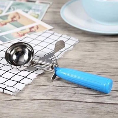 Image of Disher, Non Slip Grips Trigger Food Scoop, Ice Cream Portion Control 9 Different Color Handle &amp; Size, Stainless Steel Restaurantware for Gelato, Cookie Dough, Sorbet, Aqua(5.7CM)