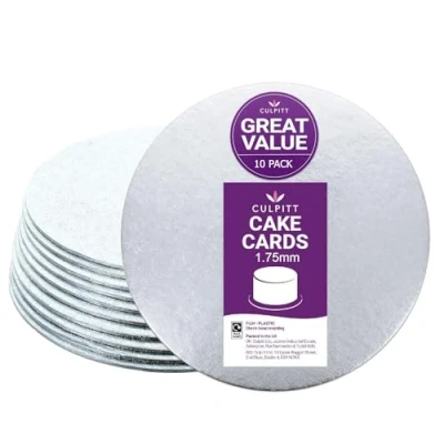 Image of Culpitt 12&quot; Round Turn Edge Cake Cards, Boards, Silver Fern, 1.75mm Thick, Hand Finished, Made in the UK, Pack of 10 12&#039;&#039; (304mm)