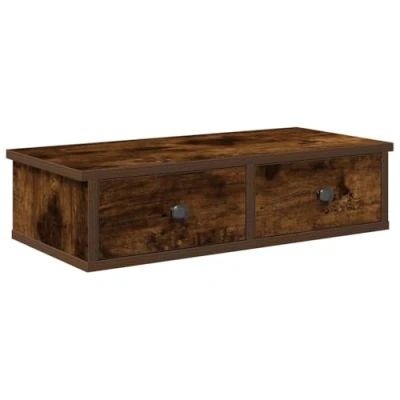 Image of vidaXL Wall Shelf with Drawers Smoked Oak 60x25x15cm Modern Engineered Wood Floating Storage for Home Decor Bedroom/Living Room Organizer