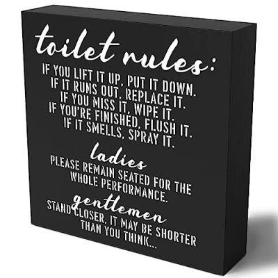 Image of Funny Toilet Rules Wooden Box Sign Plaque If You Lift It Up Put Down Wood Rustic Art Home Shelf Desk Decor 5 x Inches