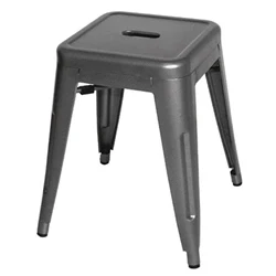Image of Gun Metal Grey Bistro Low Stool Dining Cafe Chair Buffet Kitchen 4pc