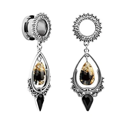 Image of KUBOOZ 1 Pair Water drop Vintage Pendant Stainless Steel Ear Plugs Tunnels Gauges Stretcher Piercings 0g