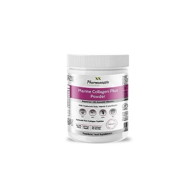 Image of Pharmanostix Hydrolysed Marine Collagen Plus Powder 300g 10,000mg with Hyaluronic Acid, Biotin, Vitamin C &amp; B Vitamins Type 1 3 Pure Naticol UK Manufactured (Unflavoured)