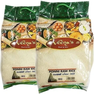 Image of Veenas Ponni Raw Rice 5KG All Natural Gluten Friendly Indian Origin Export Quality High Fibre Protein Airsi (Pack of 2)