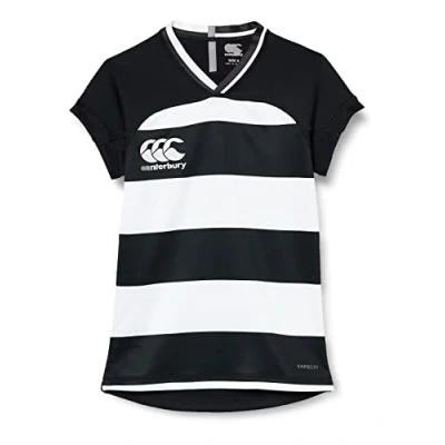 Image of Canterbury Women&#039;s Vapodri Evader Hooped Rugby Jersey, Black, 16