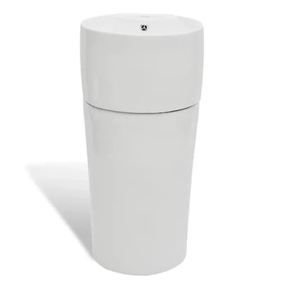 Image of vidaXL Ceramic Stand Bathroom Sink Basin Faucet/Overflow Hole White Round Bath