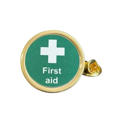 Image of First Aid (C) Gold Plated Domed Lapel Pin Badge in Bag