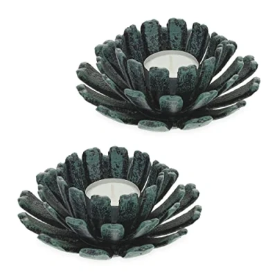Image of Relaxdays Tealight Holder, 100% cast iron, Green, 6 x 13.5 cm