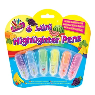 Image of Just stationery Scented Mini Highlighter (Pack of 6) 4072, Purple, Blue, Green, Yellow, Orange and Pink, packaging may vary