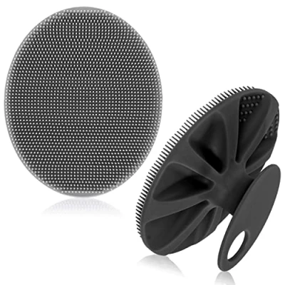 Image of INNERNEED Soft Silicone Body Scrubber Exfoliating Glove Shower Cleansing Brush, SPA Massage Skin Care Tool, for Sensitive and All Kinds of (Gray+Black)