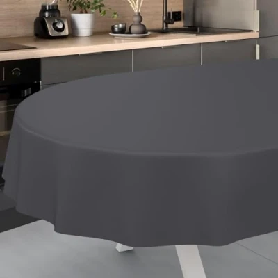 Image of ANRO Oilcloth Tablecloth, Washable, Oilcloth, Garden Outdoor, Indoor, Oval, 160 x 140 cm, Cut Edge, Anthracite