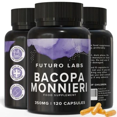 Image of Bacopa Monnieri Capsules 350mg Brain/Memory Supplements Made in The UK 4 Month Supply Vegan, Non GMO, Gluten Free. Natural Ayuverdic Supplement Extract