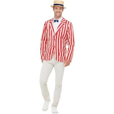Image of Smiffys 20s Barber Shop Costume, Red &amp; Cream with Jacket, Hat Bow Tie, 1920&#039;s Razzle Fancy Dress, 1920s Dress Up Costumes