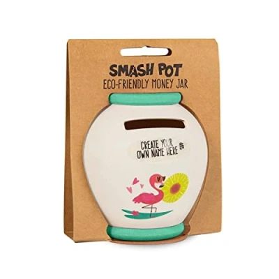 Image of History &amp; Heraldry Personalised Bamboo Smash Pot Money box (Flamingo blank with sticker)