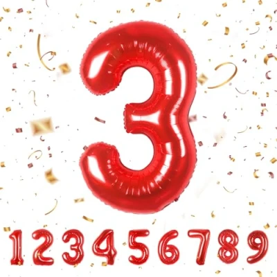 Image of Number Balloons 3,Red 3 Balloon 40 Inch Giant Helium Foil for Boys Girls Party Decor Birthday Anniversary Graduation Decorations Supplies