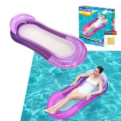Image of Sun Lounger Float Pool Inflatables Purple Aqua Air Bed &amp; Heavy Duty Patch Repair Kit with Topline Card. Water Hammock for Swimming Pool, Beach Games