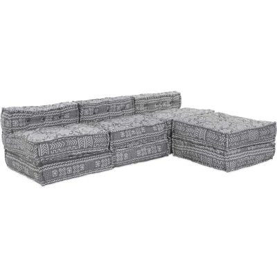 Image of vidaXL 4 Seater Modular Pouffe Sofa That Turns Into a Light Grey Fabric Couch