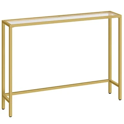 Image of HOOBRO Gold Console Table, Tempered Glass Sofa Slim Hallway 100 x 22 80 cm, Modern Display Table for Living Room, Sturdy, Metal Frame, EGD01XG01