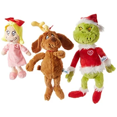 Image of Aurora World Dr. Seuss Cindy Lou Who 12&quot;, Grinch Santa 19&quot;, &amp; His Dog Max 18&quot; Christmas Special Set of 3 Plush Toys, Multicolor