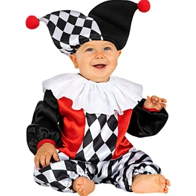 Image of Funidelia Harlequin Costume for Babies Clowns, Circus, Funny baby accessory fancy dress &amp; props Halloween, carnival parties Size 6 12 months Black