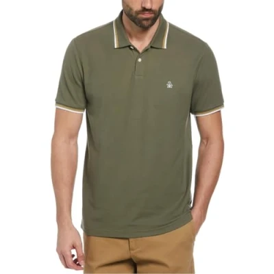 Image of Original Penguin Men&#039;s Tipped Collar Small Logo Polo Shirt, Dusty Olive, x Large