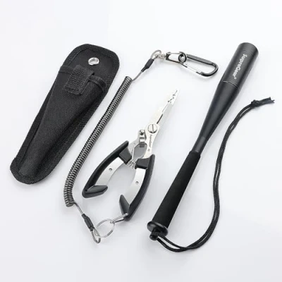 Image of supregear Fishing Pliers and Fish Whacker Tool Set, Multi Functional for Hook Removal Split Ring Gift Men Freshwater Saltwater Fishing, Black